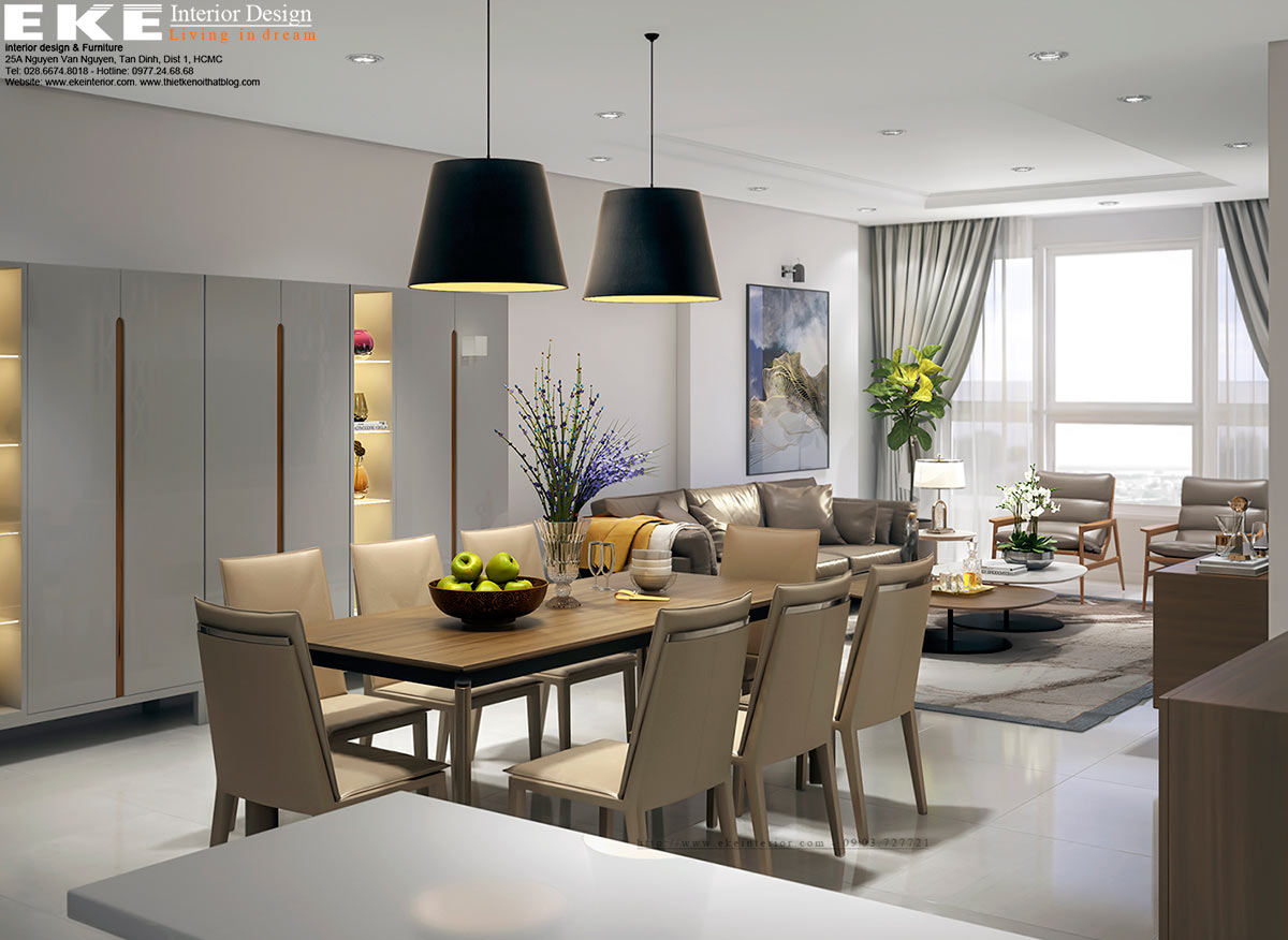 Thiết kế nội thất căn hộ The prince Residence - phòng khách và bàn ăn