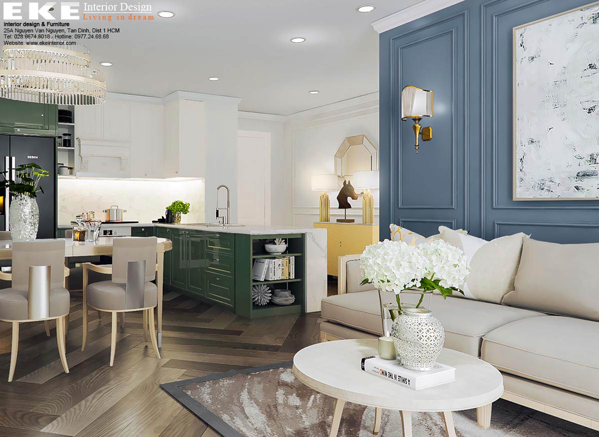 Thiết kế nội thất căn hộ Orchard Parkview - Phòng khách và bếp