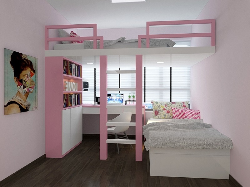 thiết kế phòng ngủ bé gái màu hồng