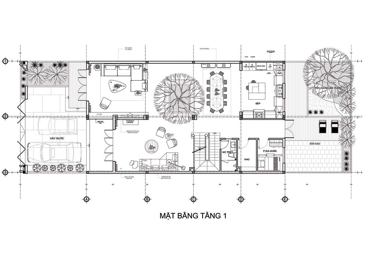 Thiết kế nội thất biệt thự Rạch Giá - Kiên Giang - Mặt bằng tầng 1