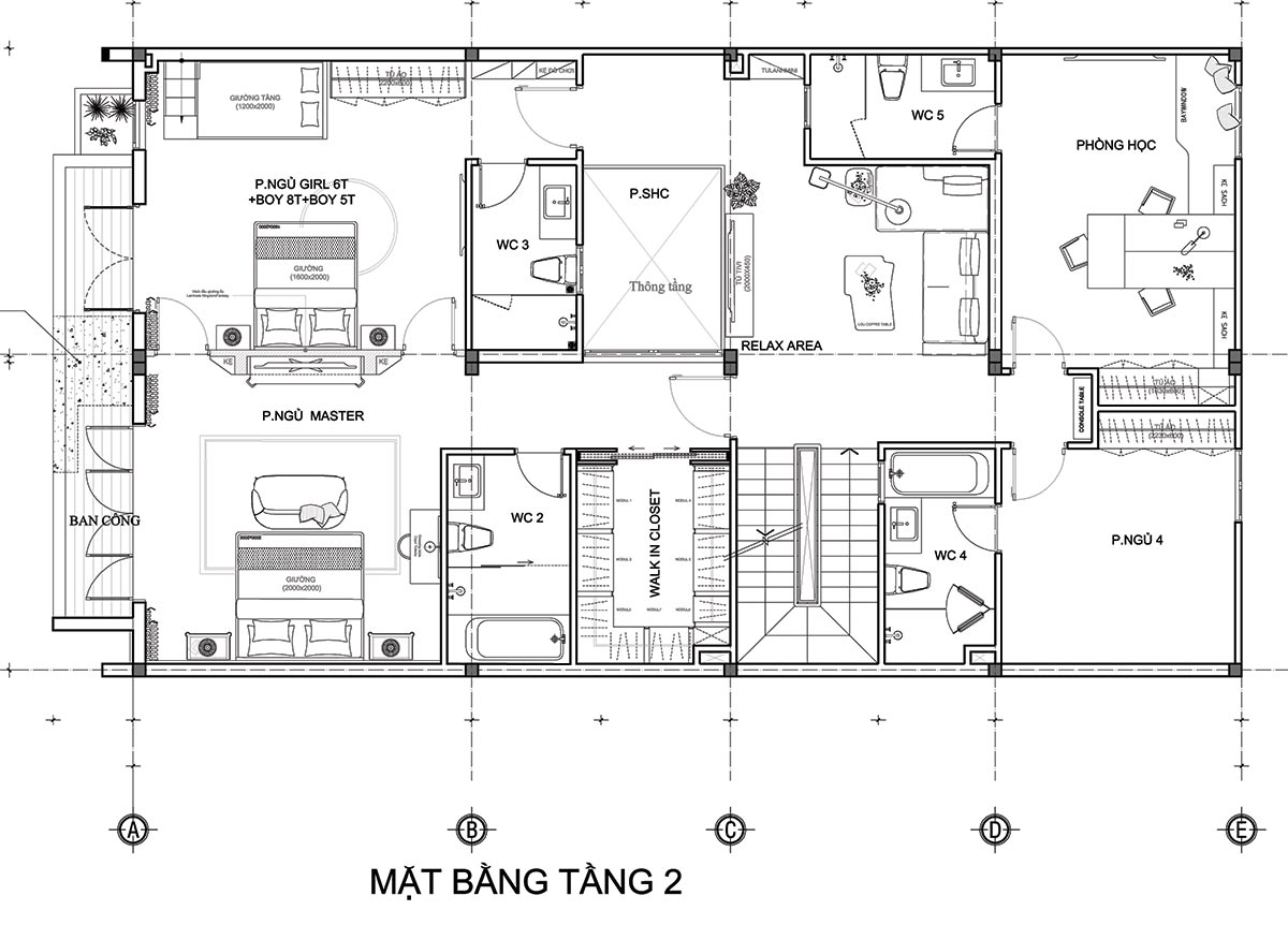 Thiết kế nội thất biệt thự Rạch Giá - Kiên Giang - Mặt bằng tầng 2