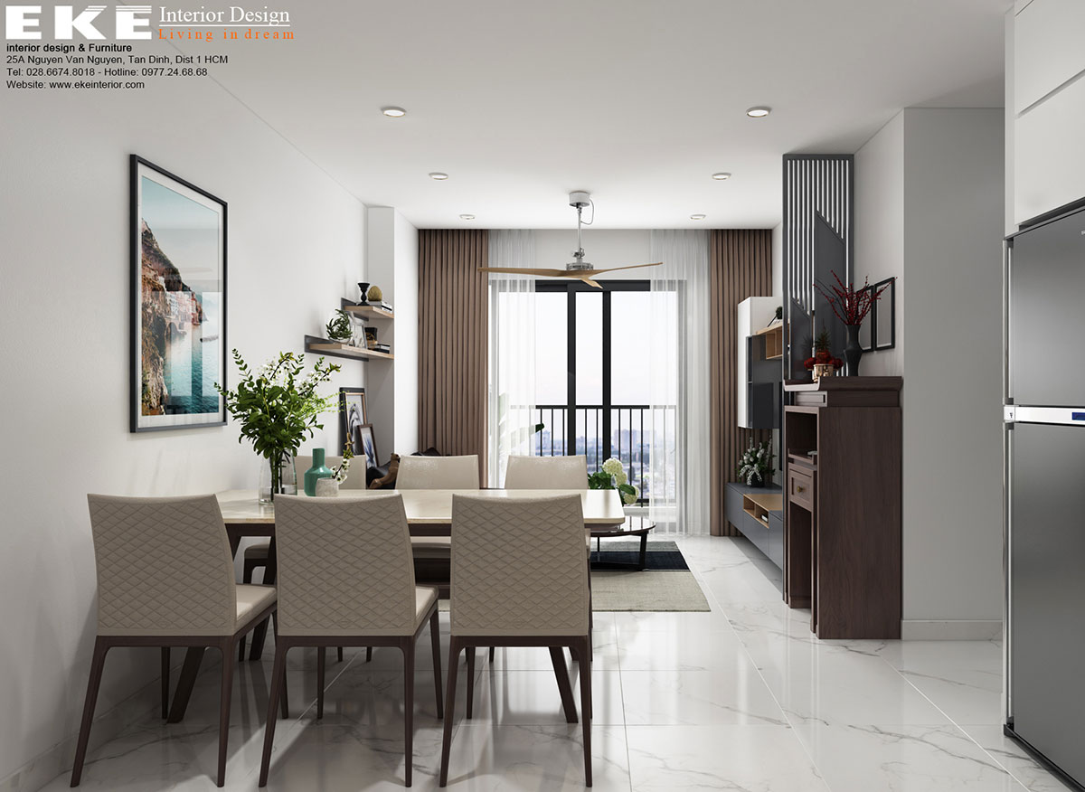 Thiết kế nội thất căn hộ Saigon Mia 70m2 - Phòng ăn và phòng khách