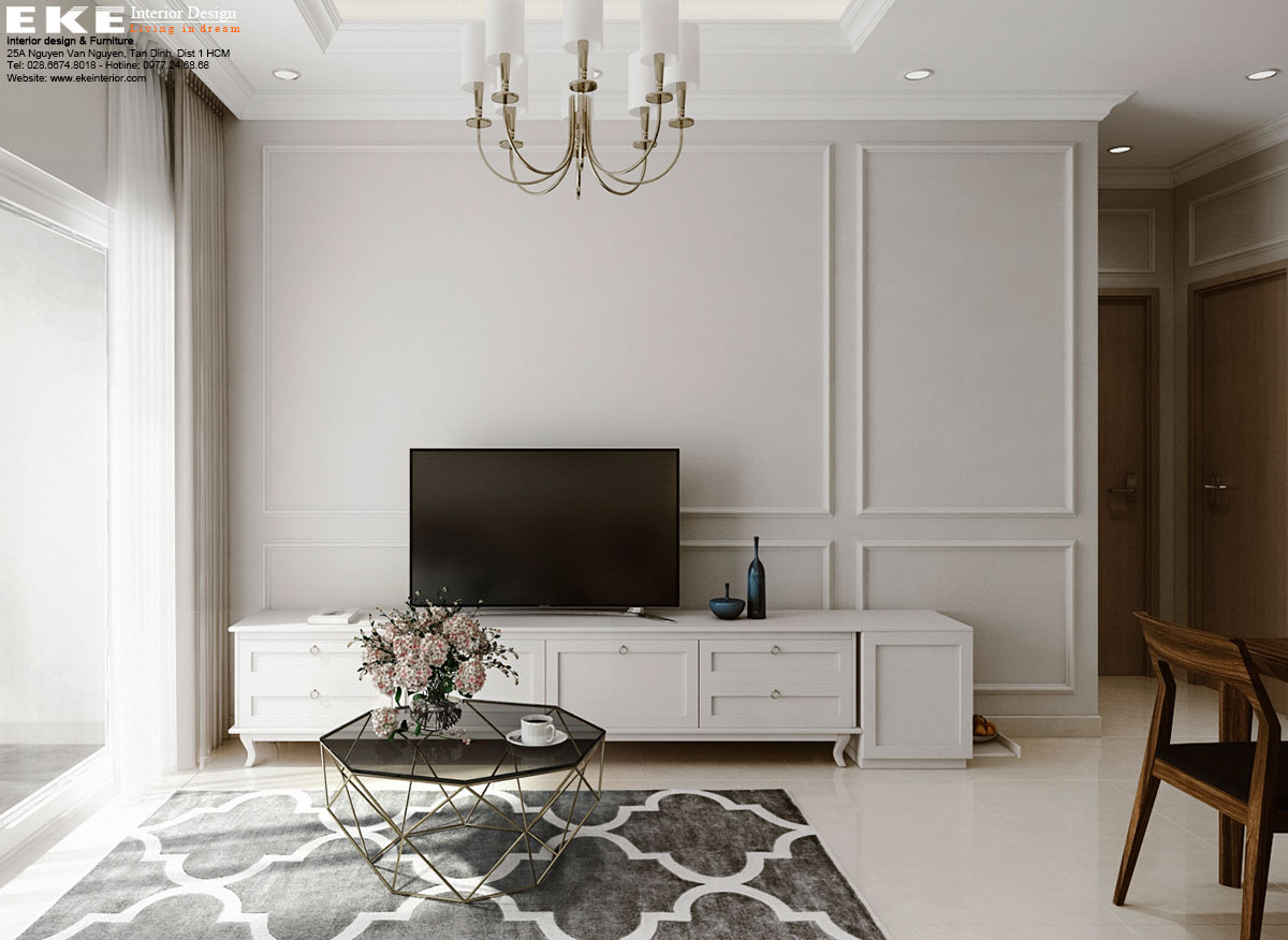 Thiết kế nội thất căn hộ chung cư Golden Mansion 60m2-phòng khách