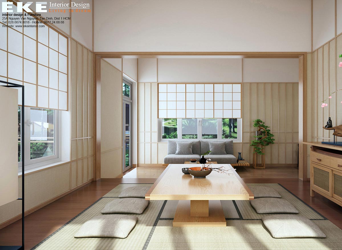 Thiết kế nội thất phong cách Nhật biệt thự Đà Lạt - Phòng trà