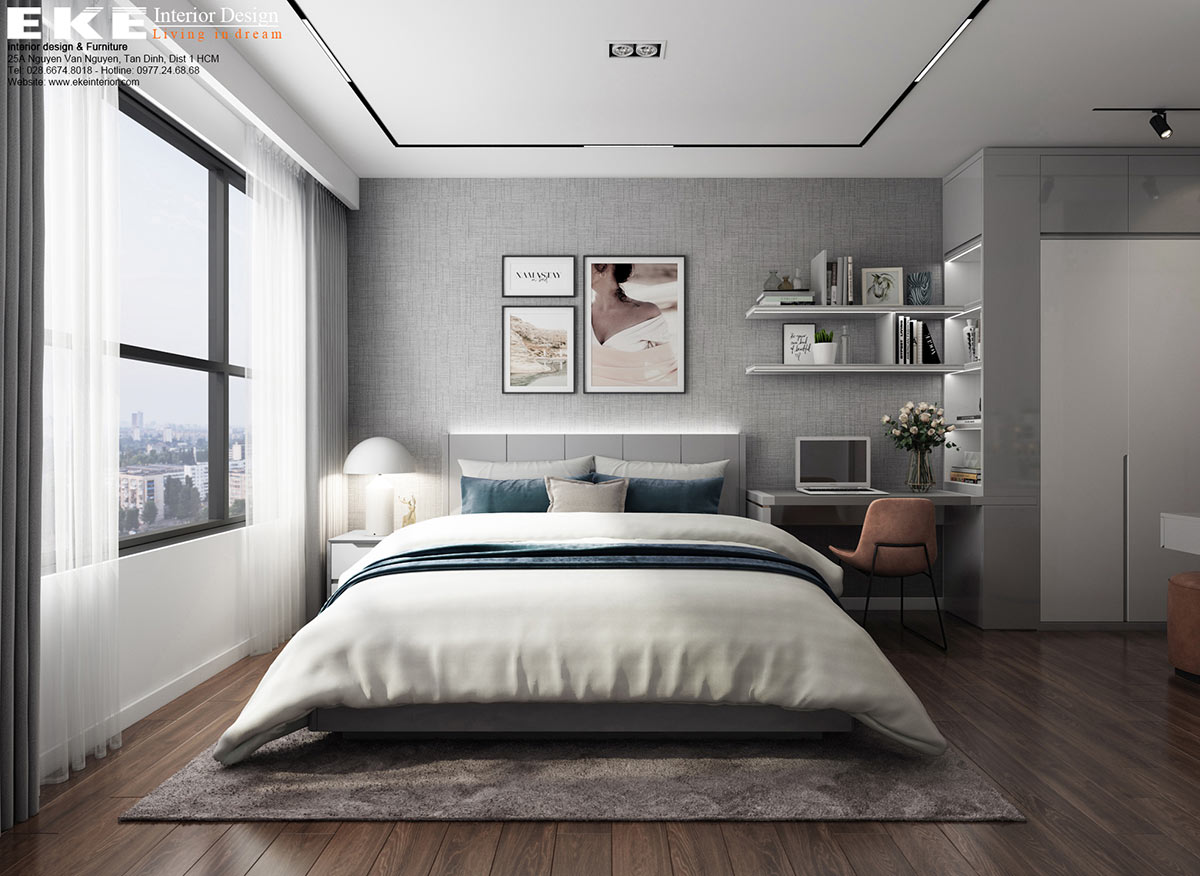 Thiết kế nội thất căn hộ The Sun Avenue 70m2 - Phòng ngủ master