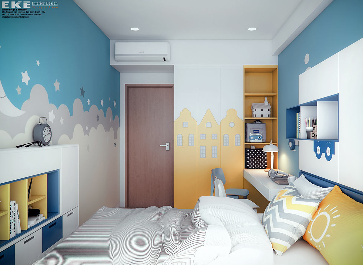 Thiết kế nội thất căn hộ The Sun Avenue 70m2 - Phòng ngủ bé trai