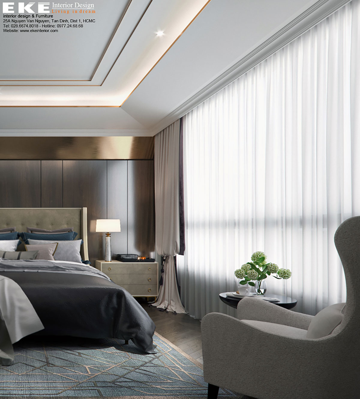Thiết kế nội thất căn hộ Waterina Suites - Phòng ngủ chính