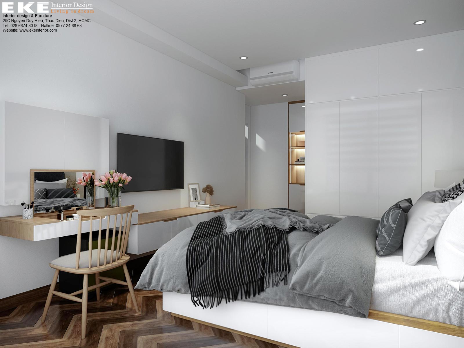 Thiết kế nội thất căn hộ chung cư Sunwah Pearl- Phòng ngủ Bố Mẹ